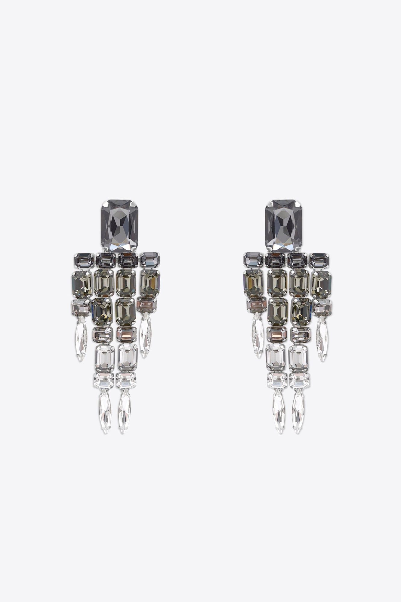 Ombre Grey Crystal Glass | Chandelier Earrings | Silver