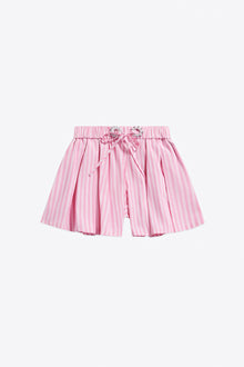 Crystal Grommet Poplin Pleated Short | White/Pink