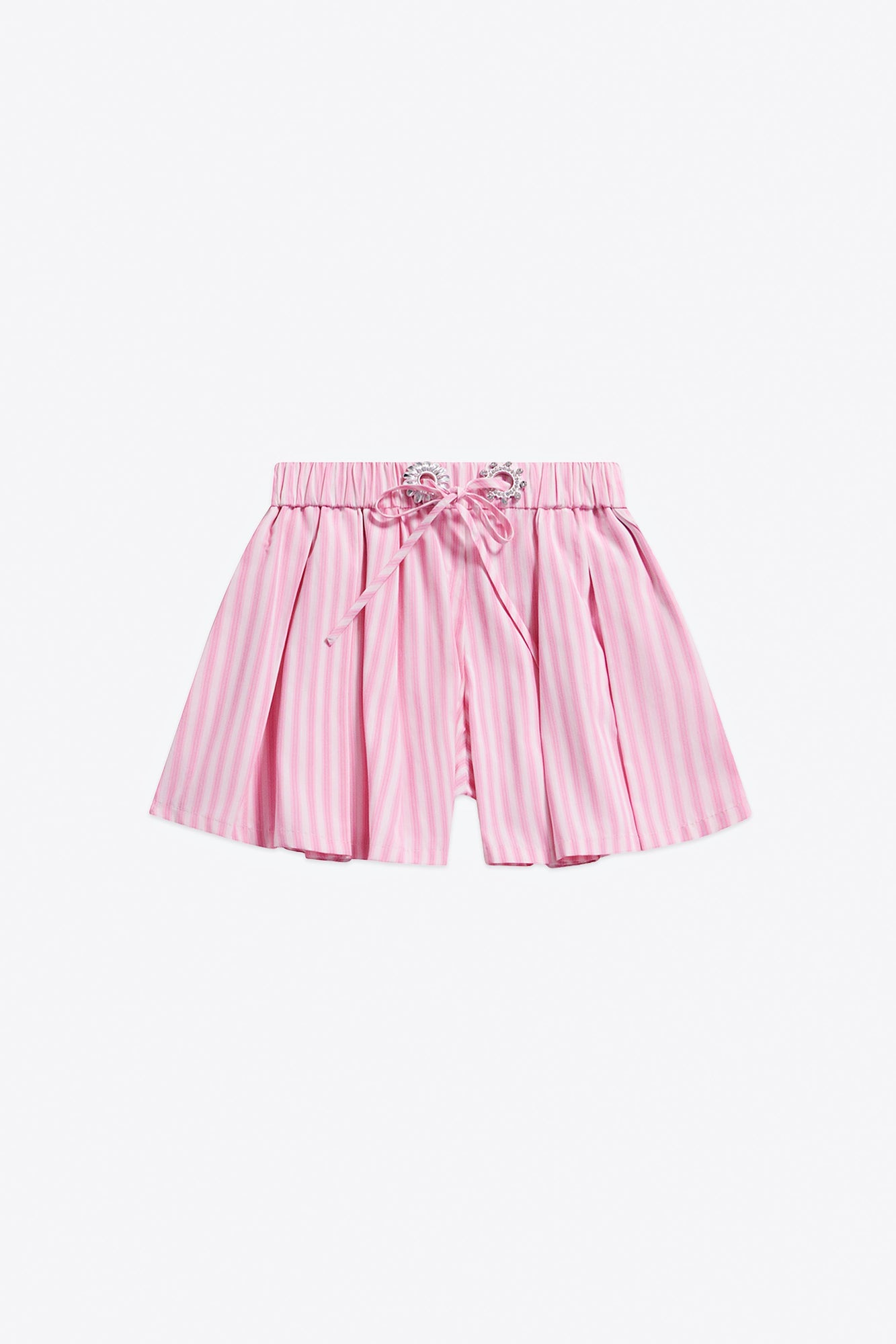 Crystal Grommet Poplin Pleated Short | White/Pink