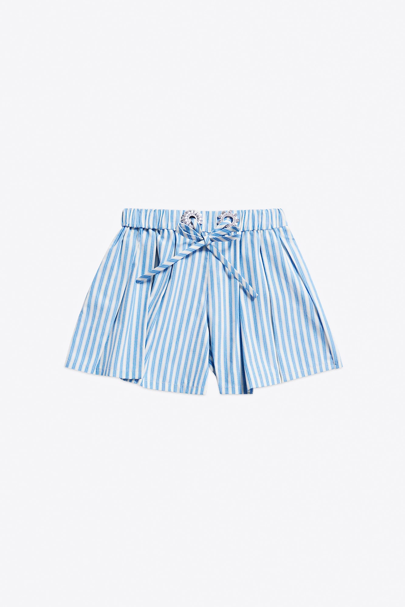 Crystal Grommet Poplin Pleated Short | White/Blue