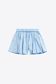 Crystal Grommet Poplin Pleated Short | White/Blue
