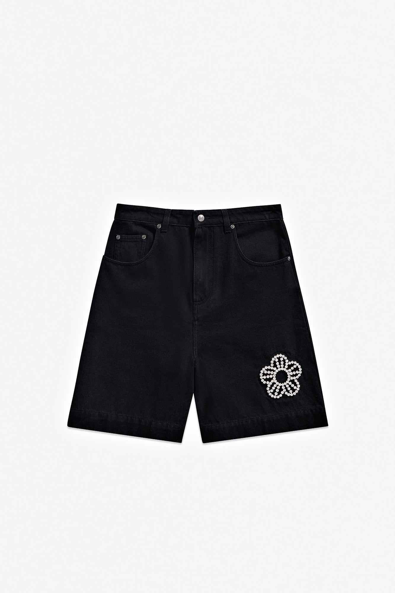 Crystal Flower Bermuda Jean Short | Black