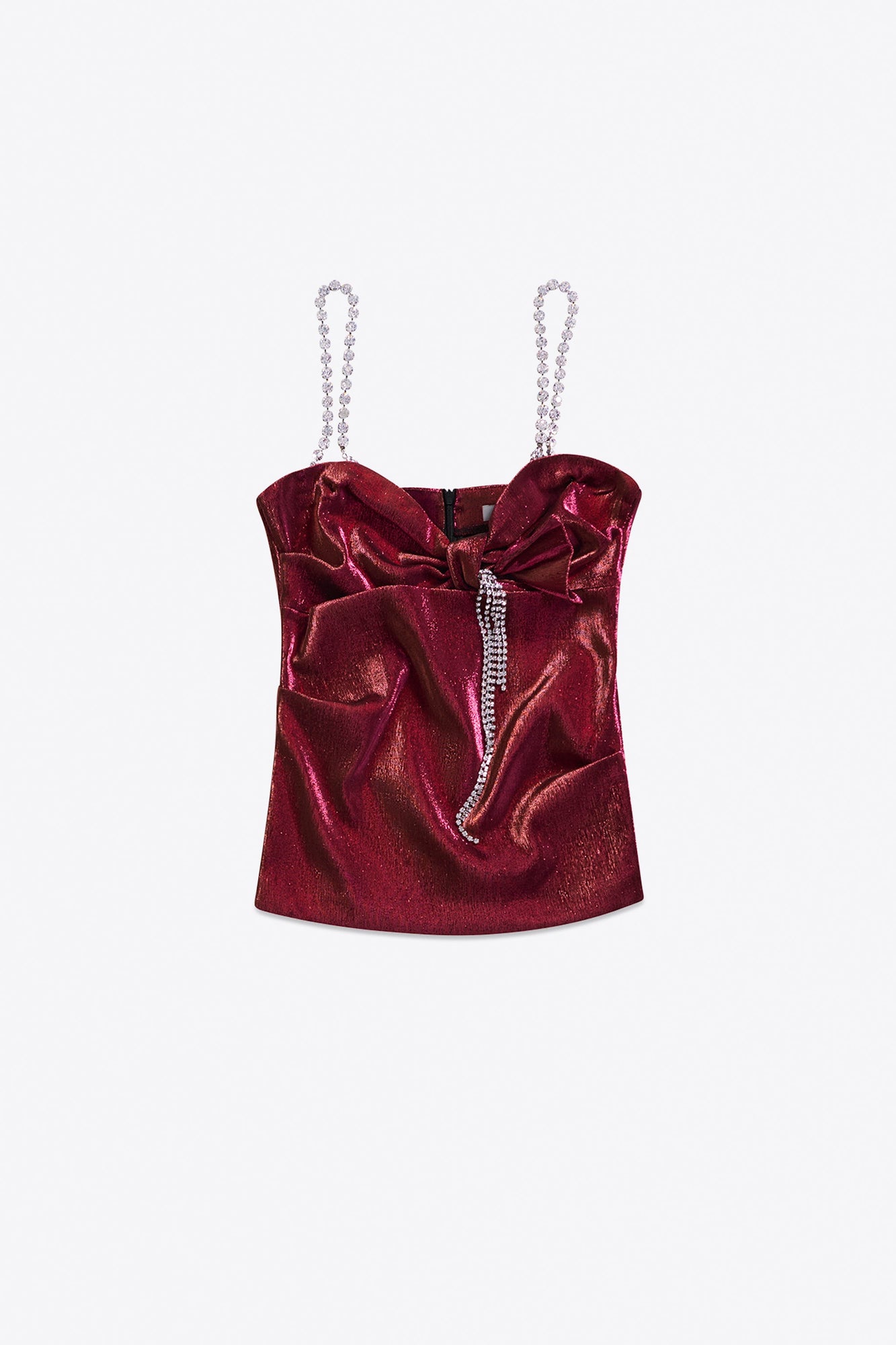 Crystal Embellished Stretch Lame Cutout Top | Fuchsia/Orange