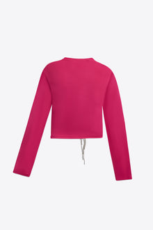 Crystal Flower Draped Long Sleeve Top | Fuchsia