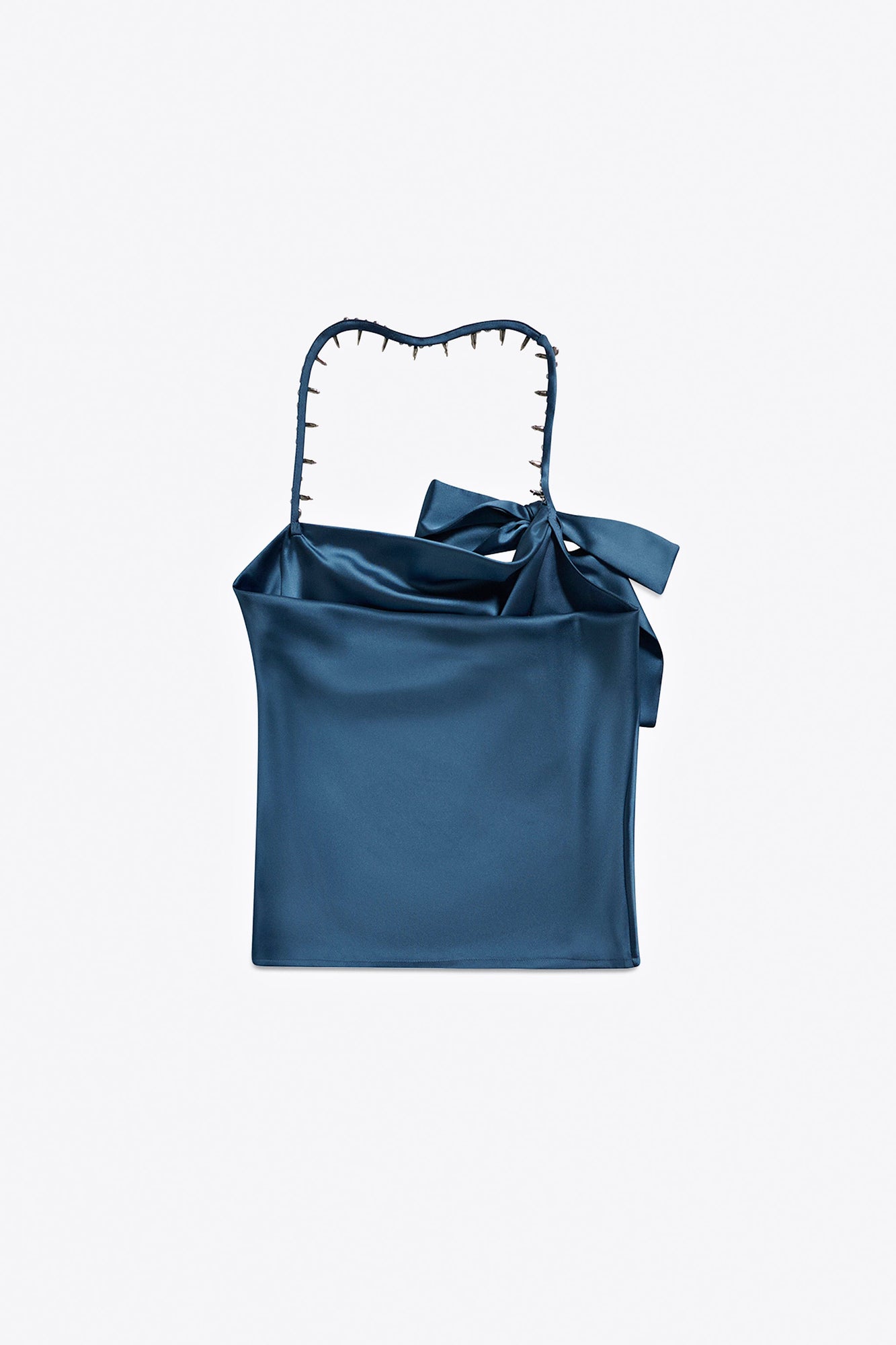 Crystal Embellished Satin Halter Top | Steel Blue