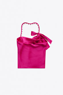 Crystal Embellished Satin Halter Top | Fuchsia