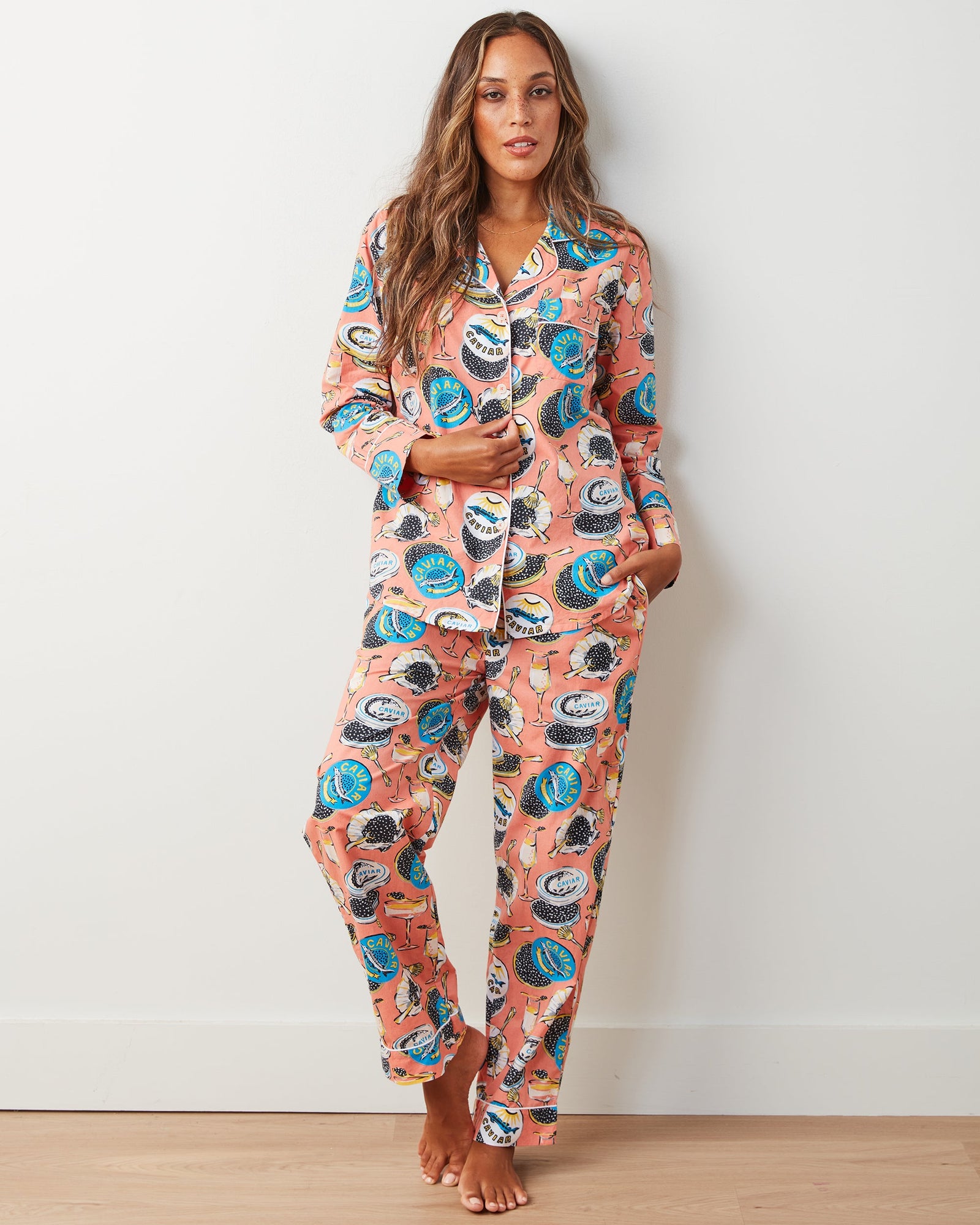 Long PJ Set | Champagne & Caviar - Salmon