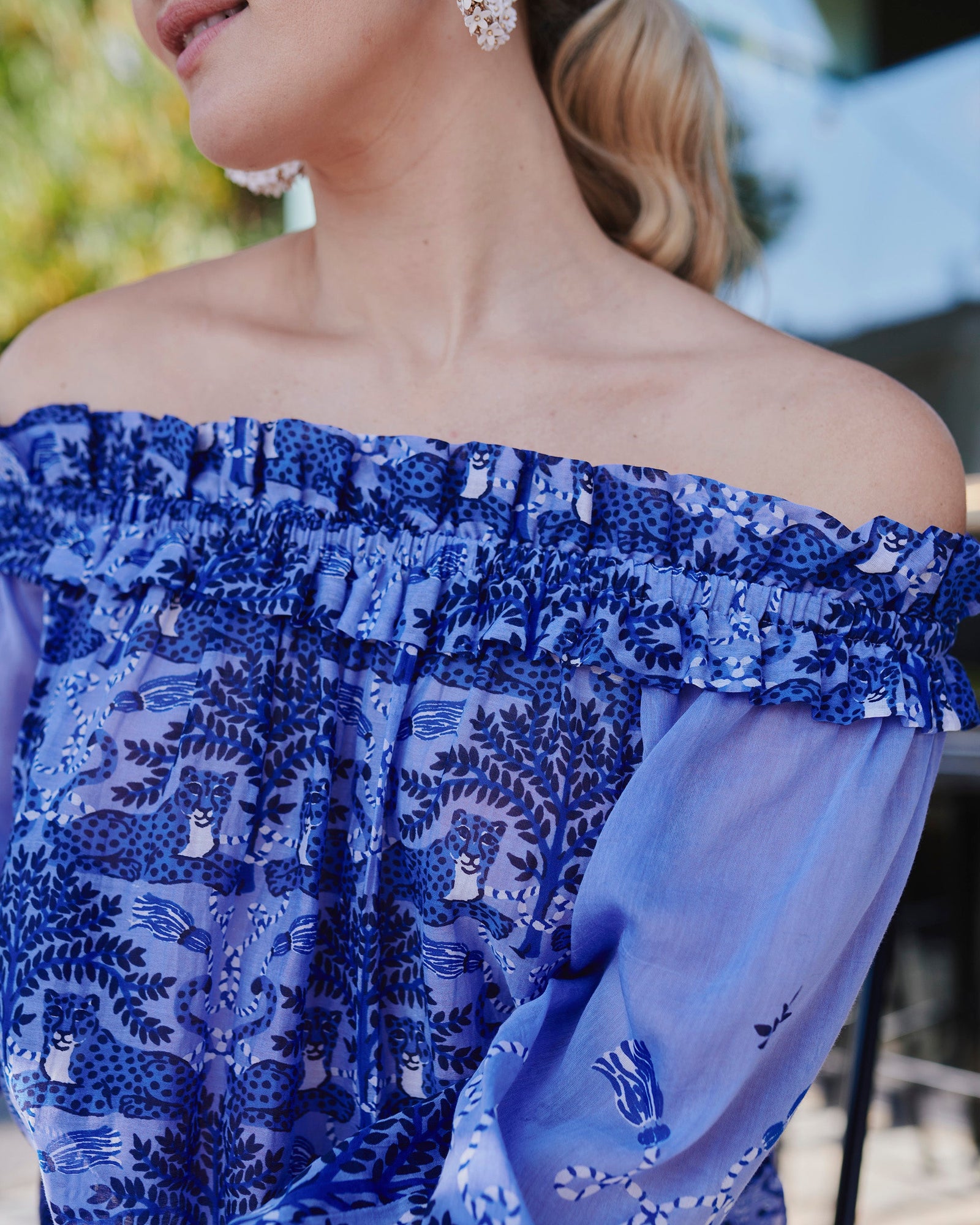 Elegant Escape Top | Charming Cheetahs (Blue)