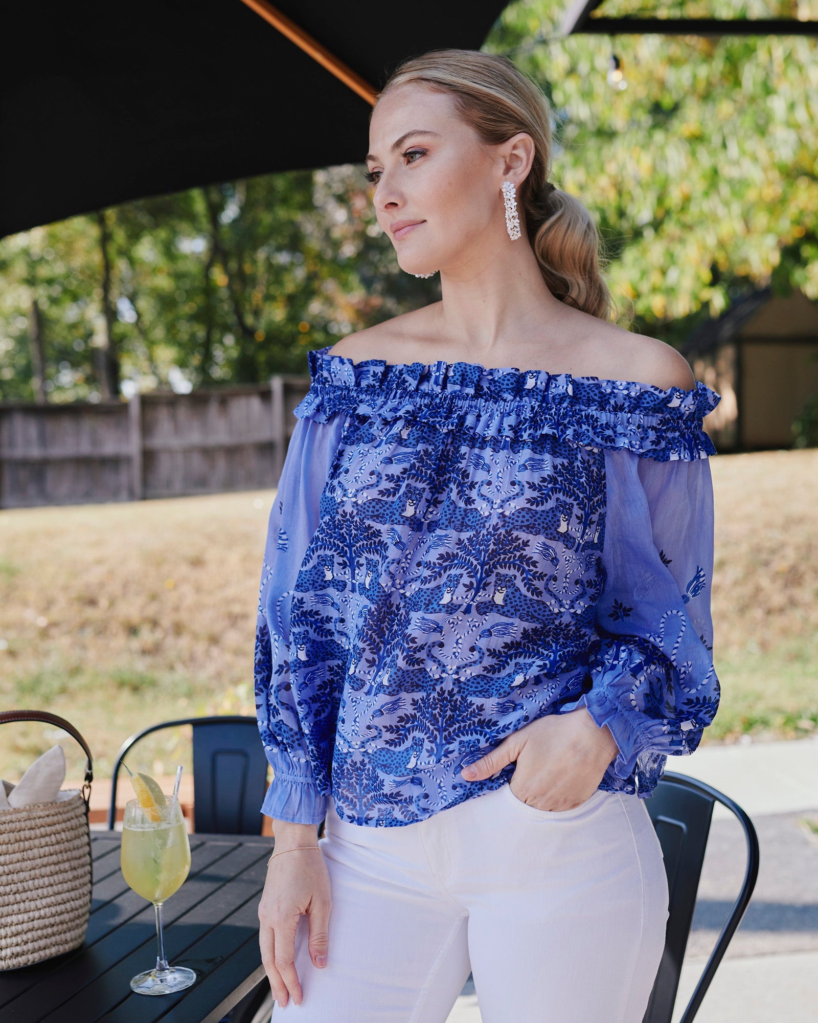 Elegant Escape Top | Charming Cheetahs (Blue)