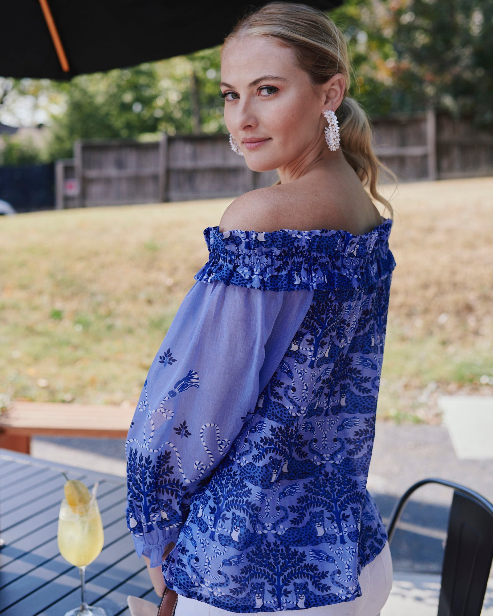 Elegant Escape Top | Charming Cheetahs (Blue)