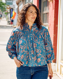Etched Vine - On A Whim Blouse - Turquoise Blush - Printfresh