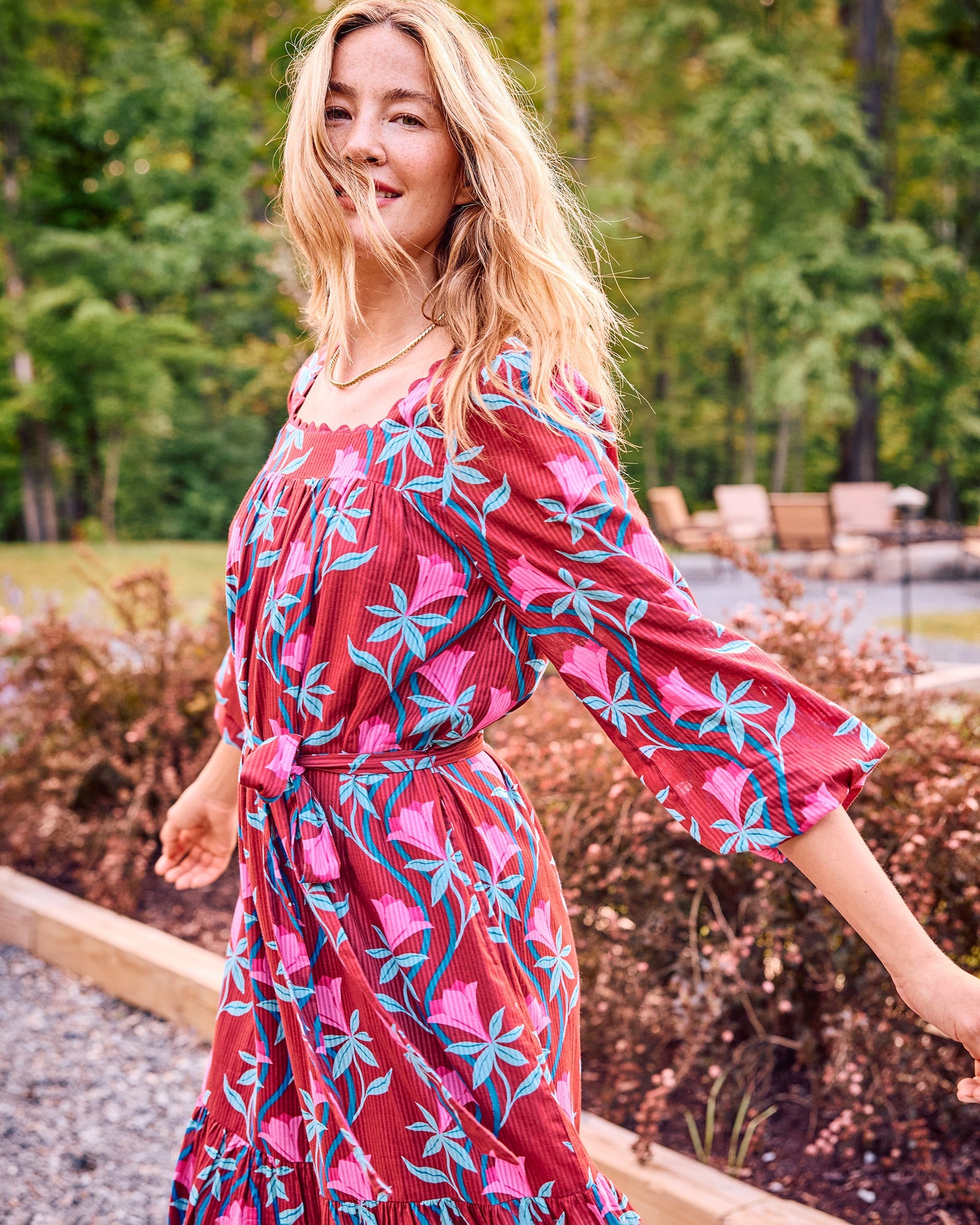 Moonflower Vine - Country Roads Dress - Barn Red - Printfresh