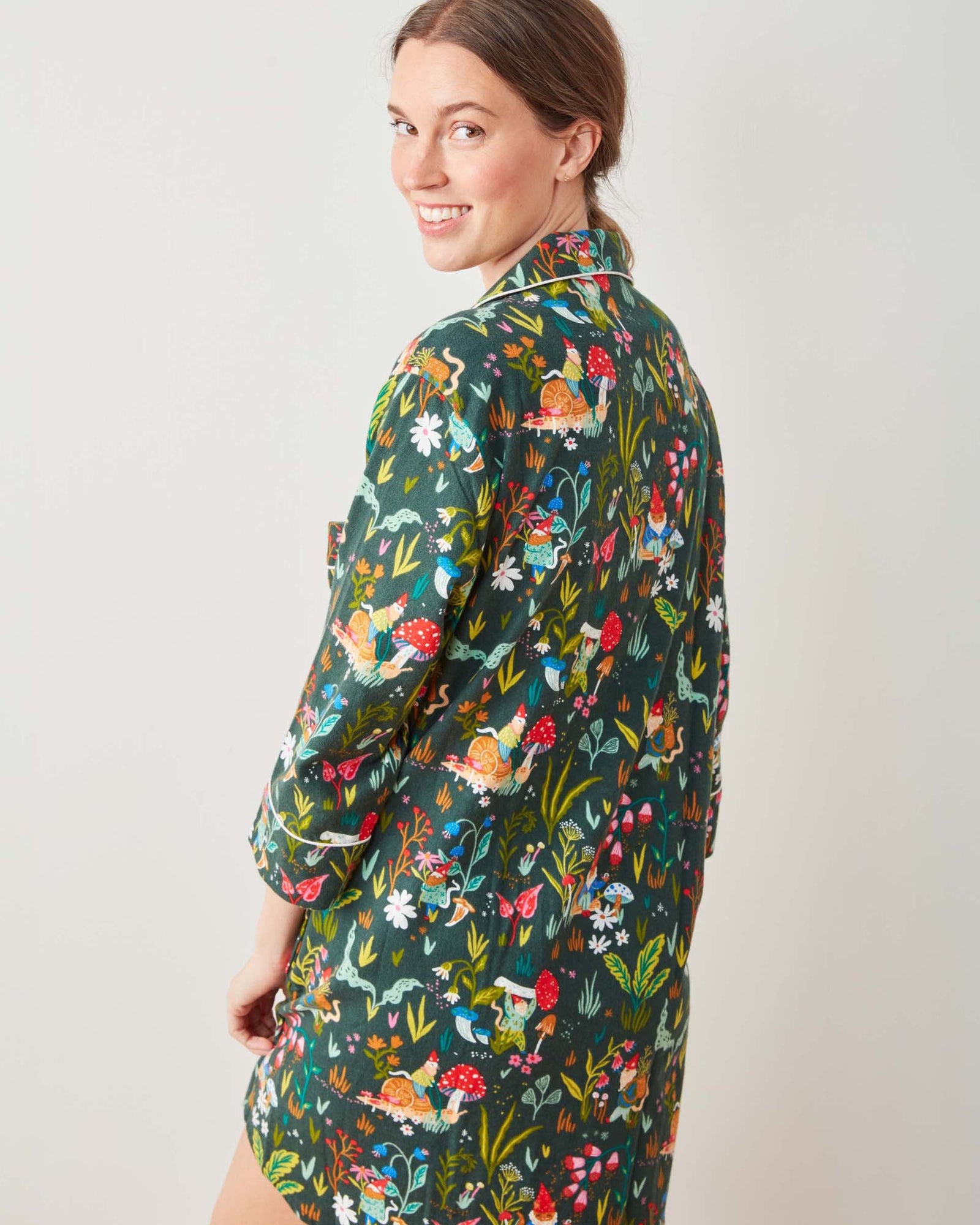 Midweight Flannel Sleep Shirt | Gnome Garden (Green)