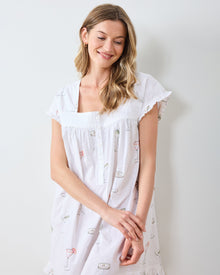 Martini Hour - Embroidered Pintuck Nightgown - Cloud - Printfresh