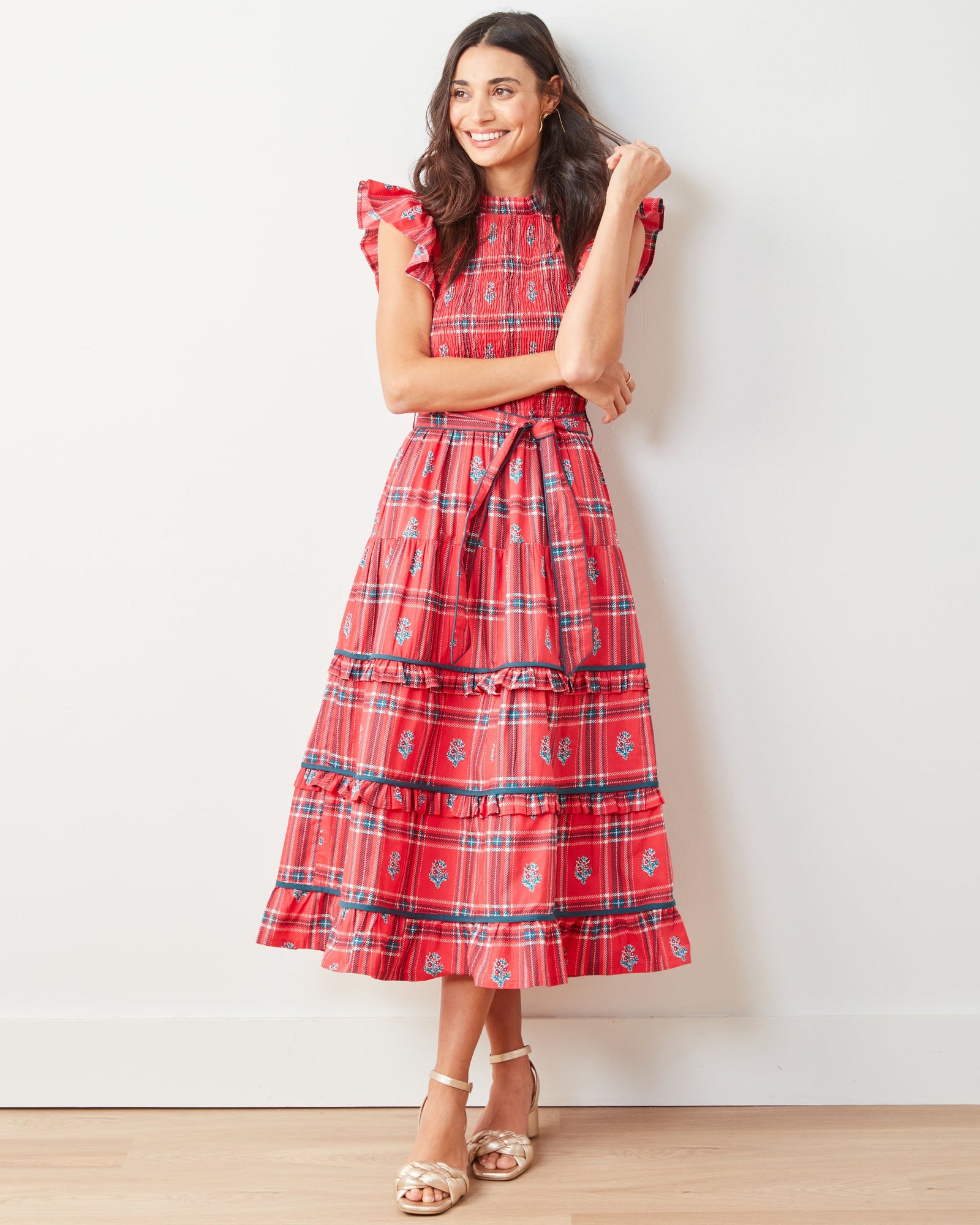 Ready to Ruffle Dress | Nostalgia Plaid (Red)
