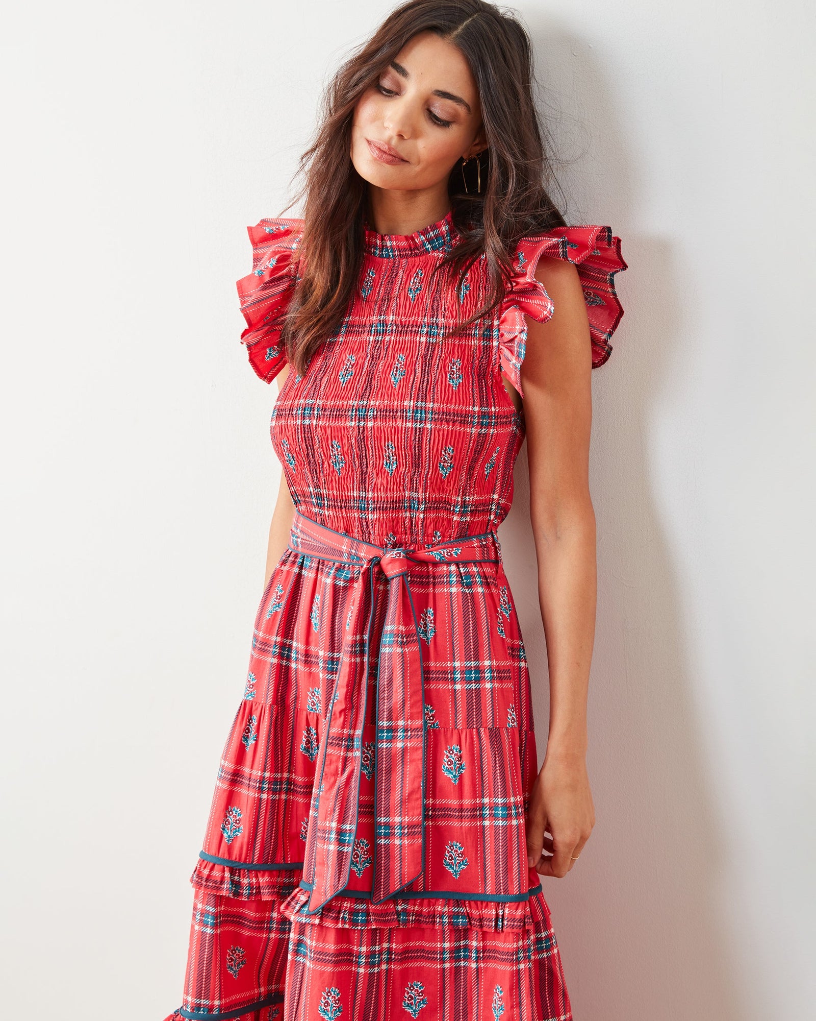 Ready to Ruffle Dress | Nostalgia Plaid (Red)