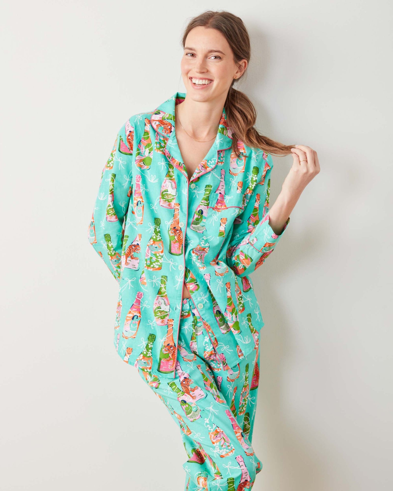 Long PJ Set | Pop The Bubbly - Bright Turquoise