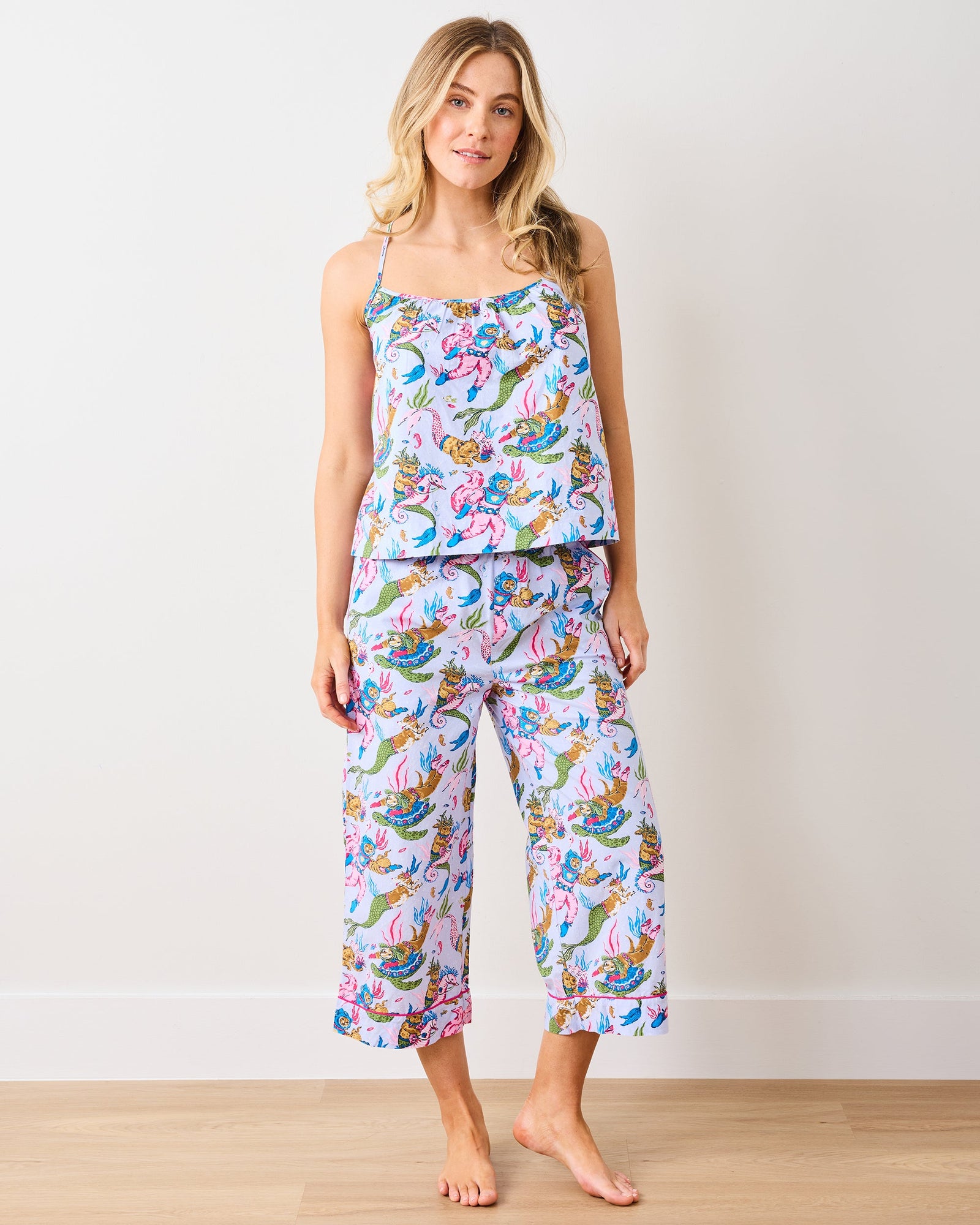 Deep Sea Divers - Cami Cropped PJ Pant Set - Lavender Sorbet - Printfresh