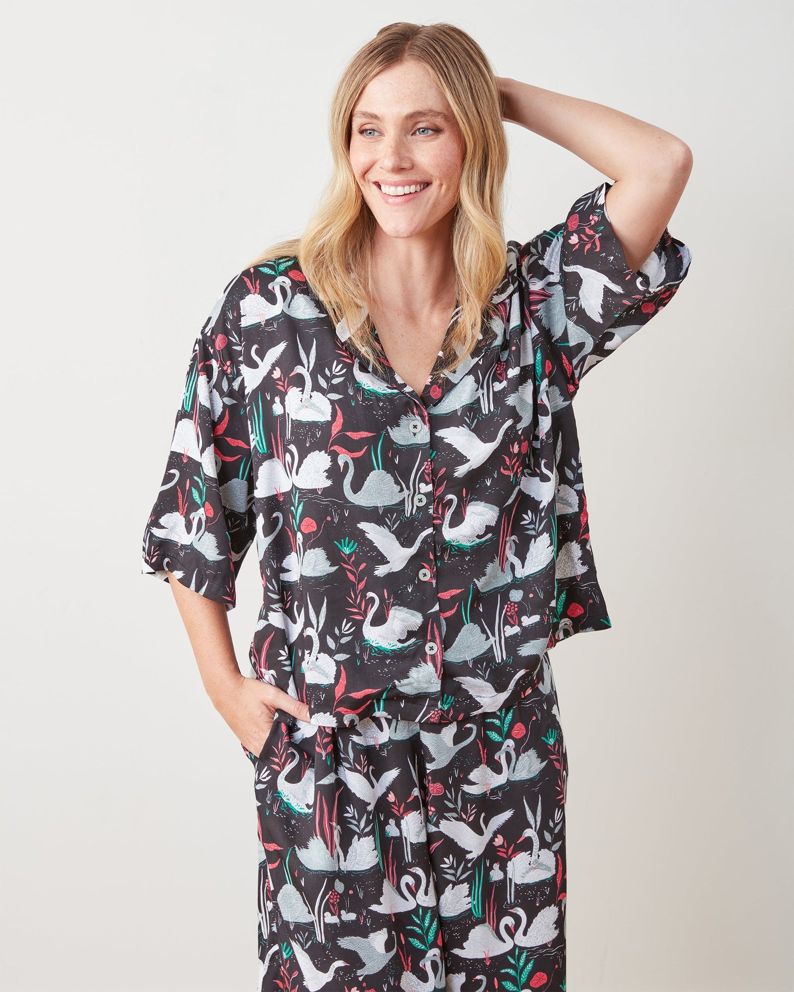 Eco Satin Wildest Dreams Set | Enchanted Swans (Black)