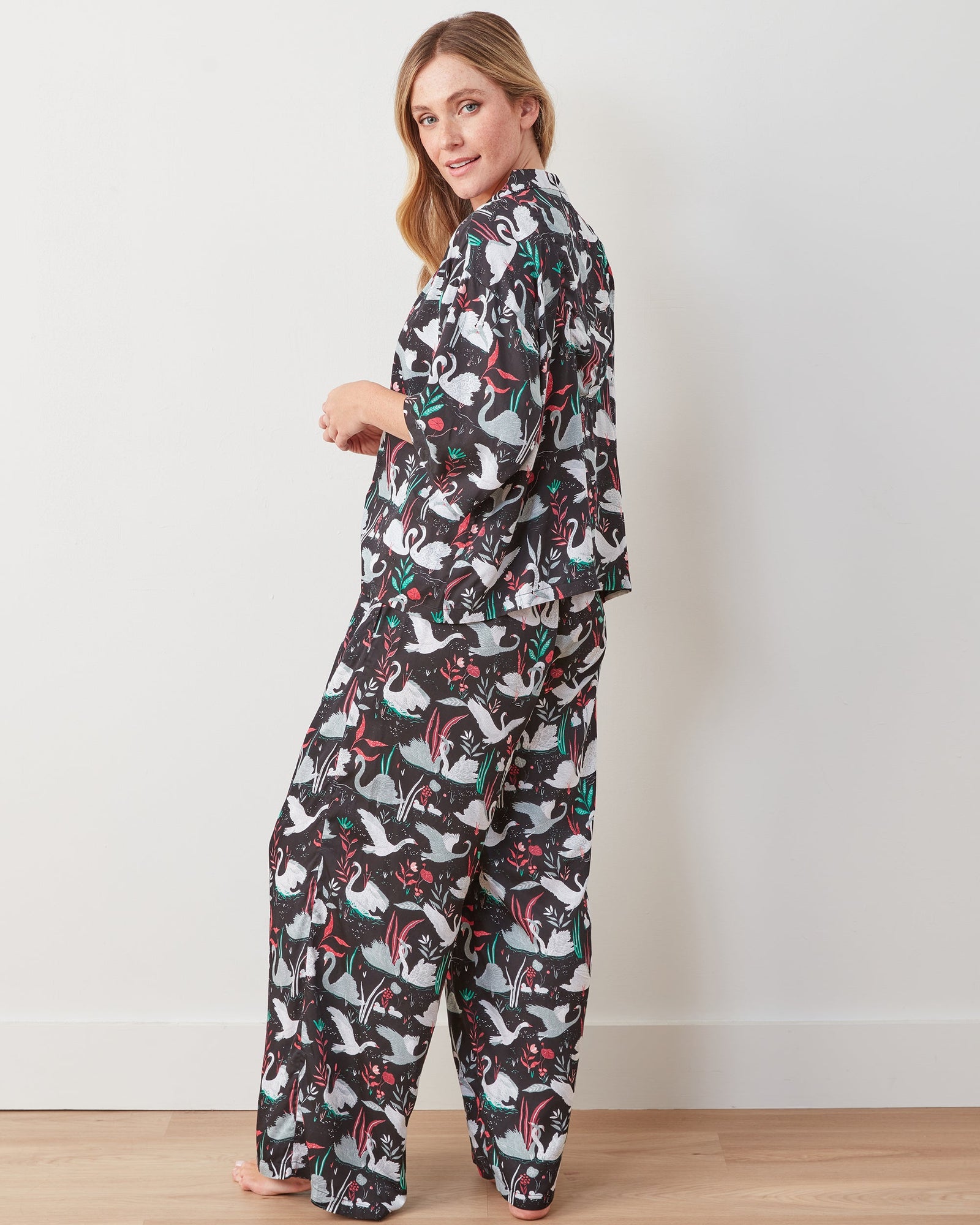 Eco Satin Wildest Dreams Set | Enchanted Swans (Black)