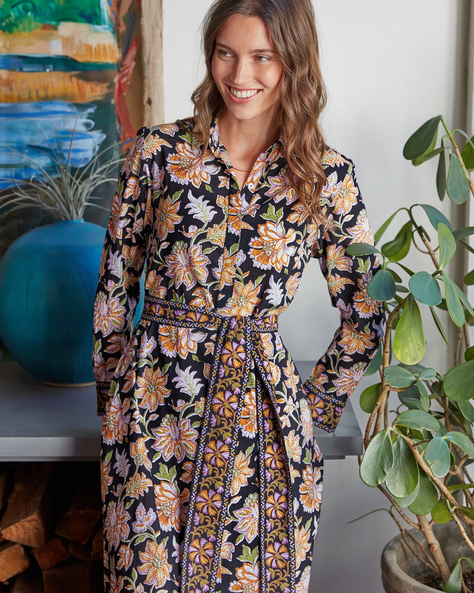 Monaco Dress | Gardenscape - Jet Black