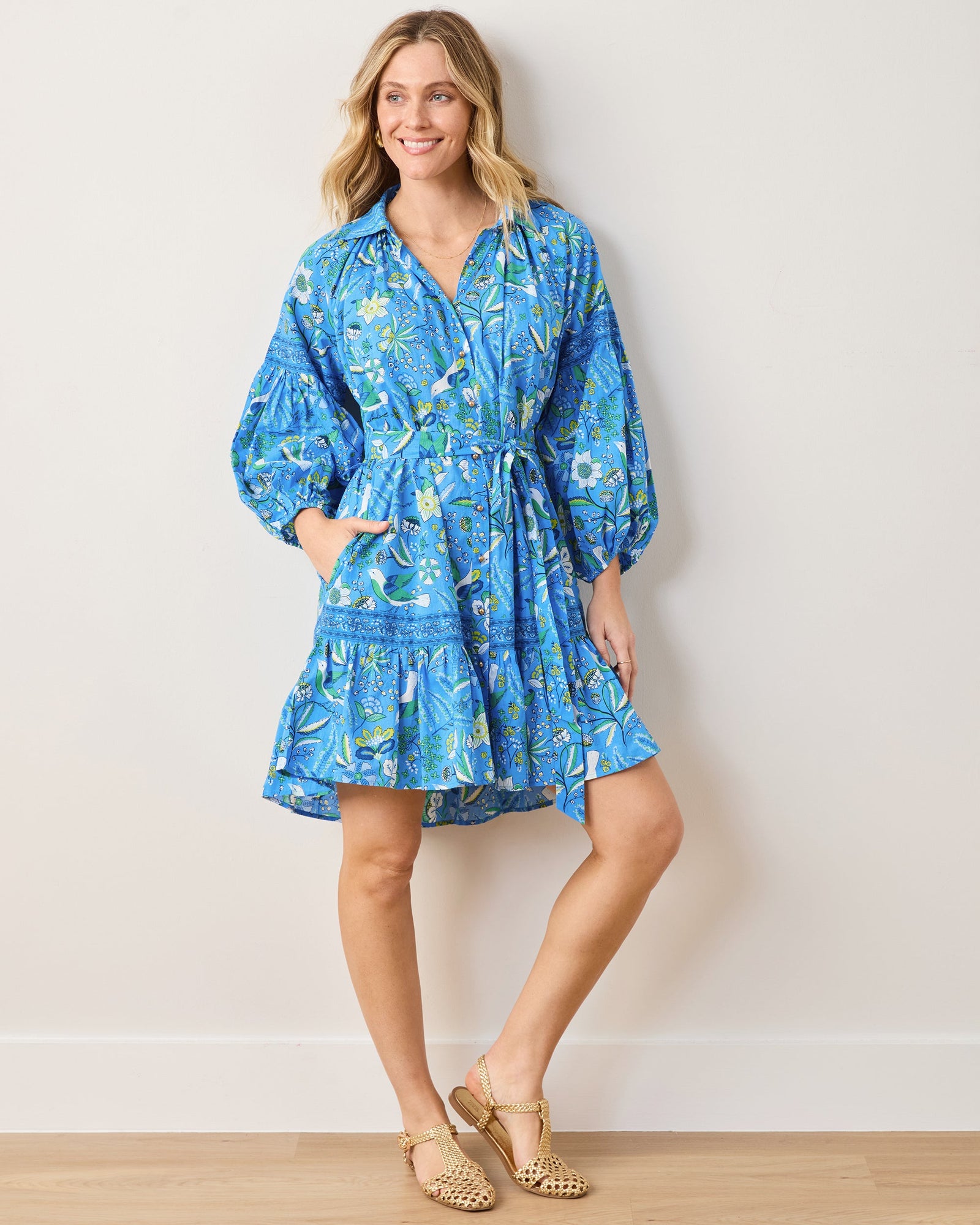 Claudia Dress | Painters Garden - Cobalt Blue