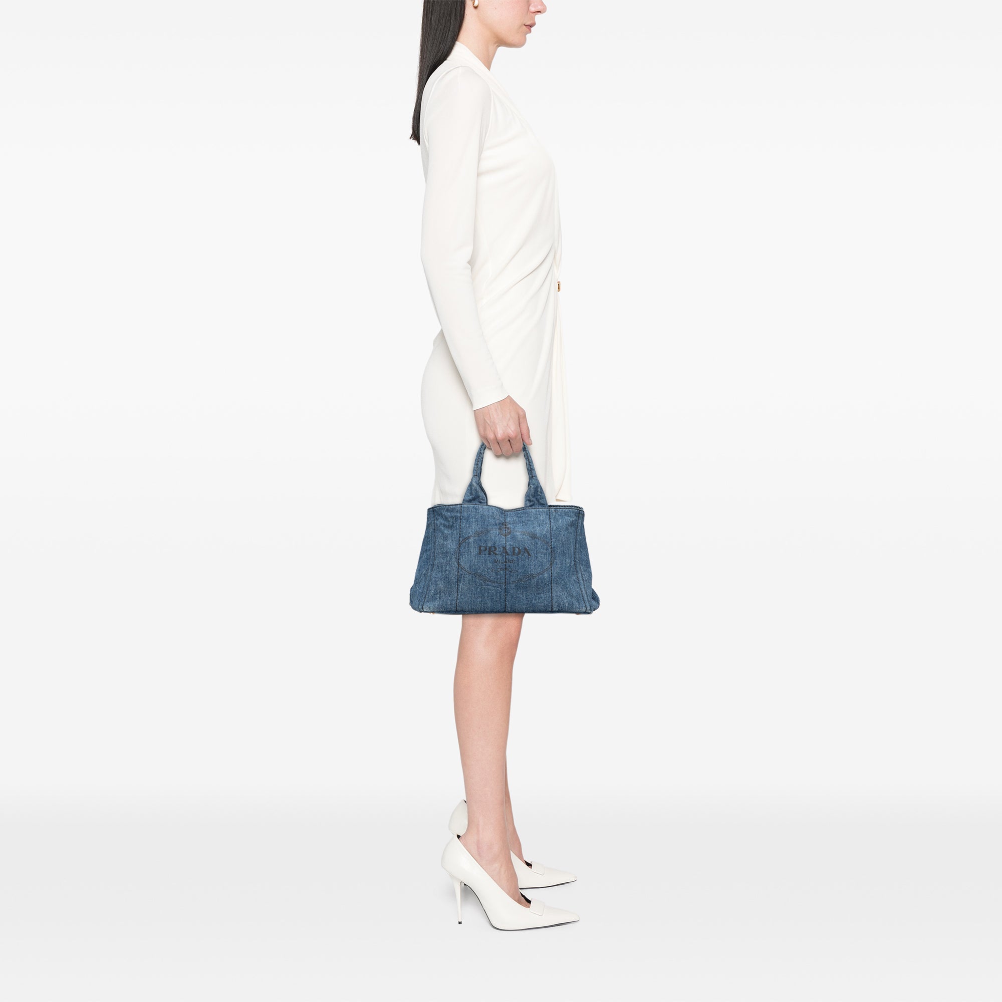 Prada | Pre-Owned Denim Canapa Logo Satchel | Blue/Denim