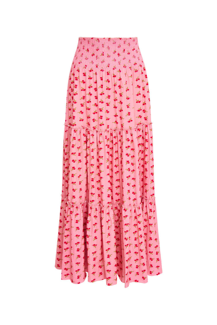 Womens | Phia Floral Printed Smocked Maxi Skirt | Cherry Pink