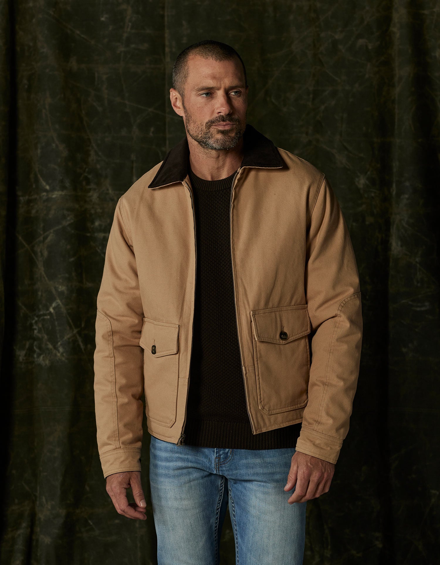 Men | Canvas Zip Front Jacket | Tan