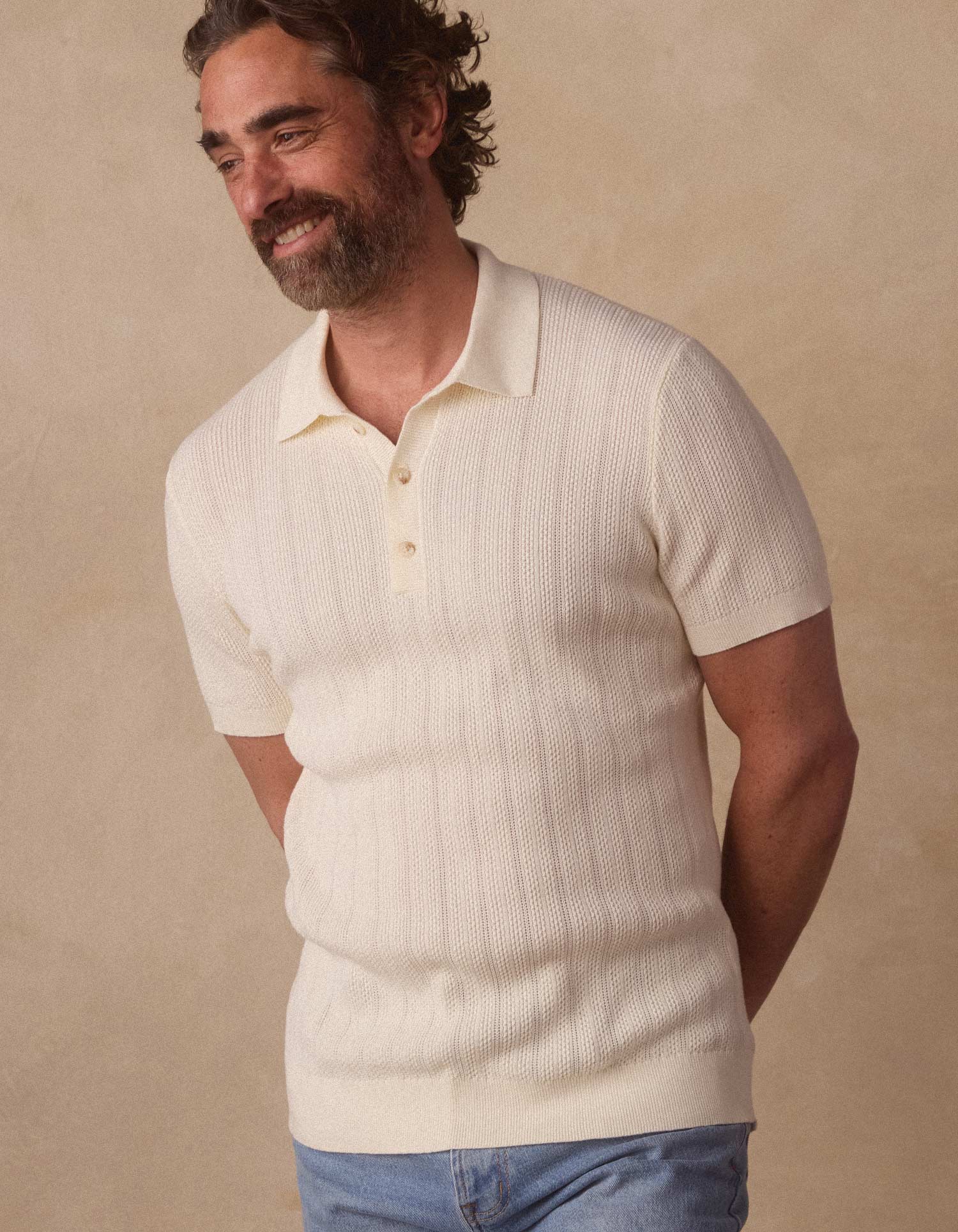 Men | Robles Textured Knit Polo | Ivory