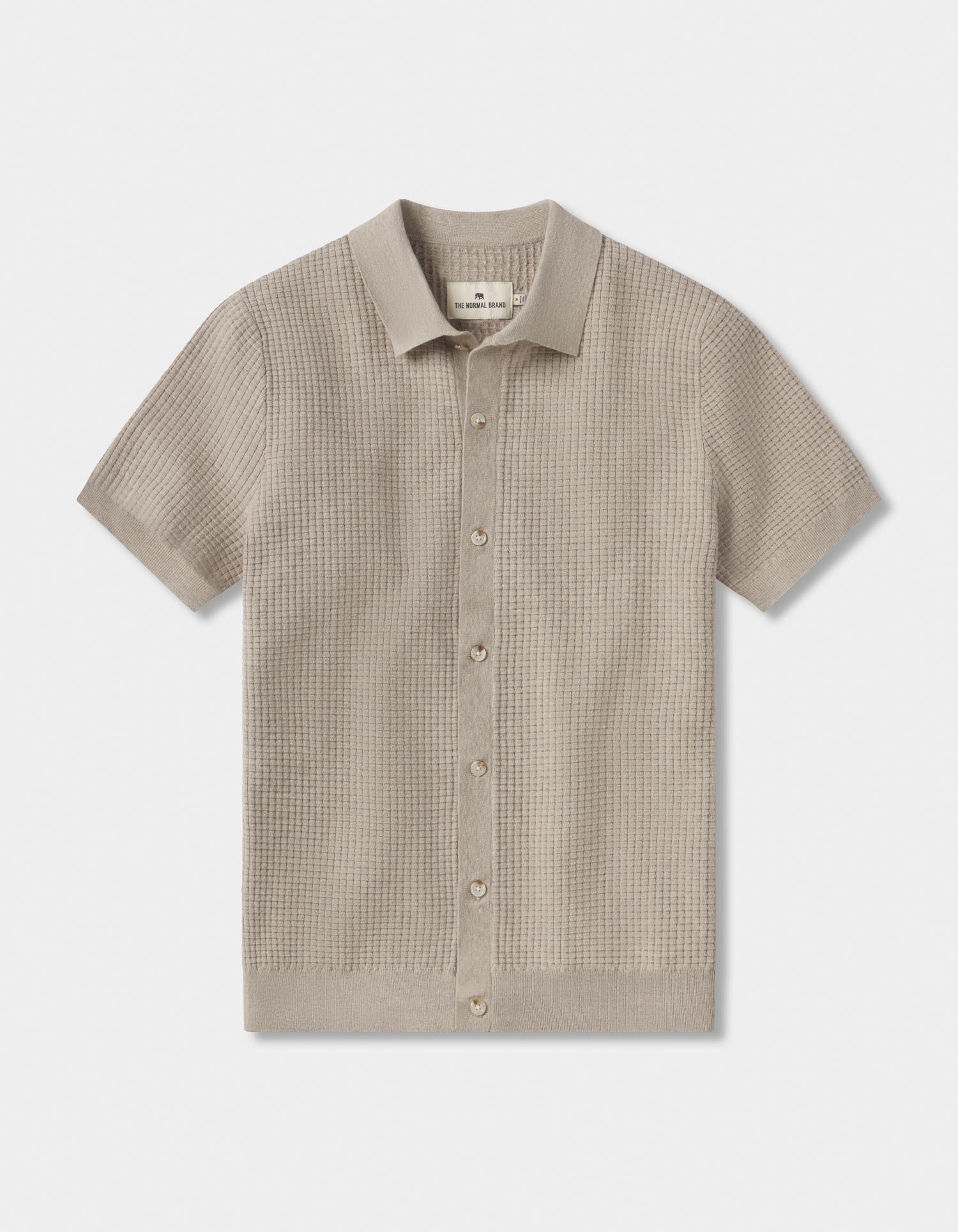 Men | Waffle Stitch Button Up | Flax