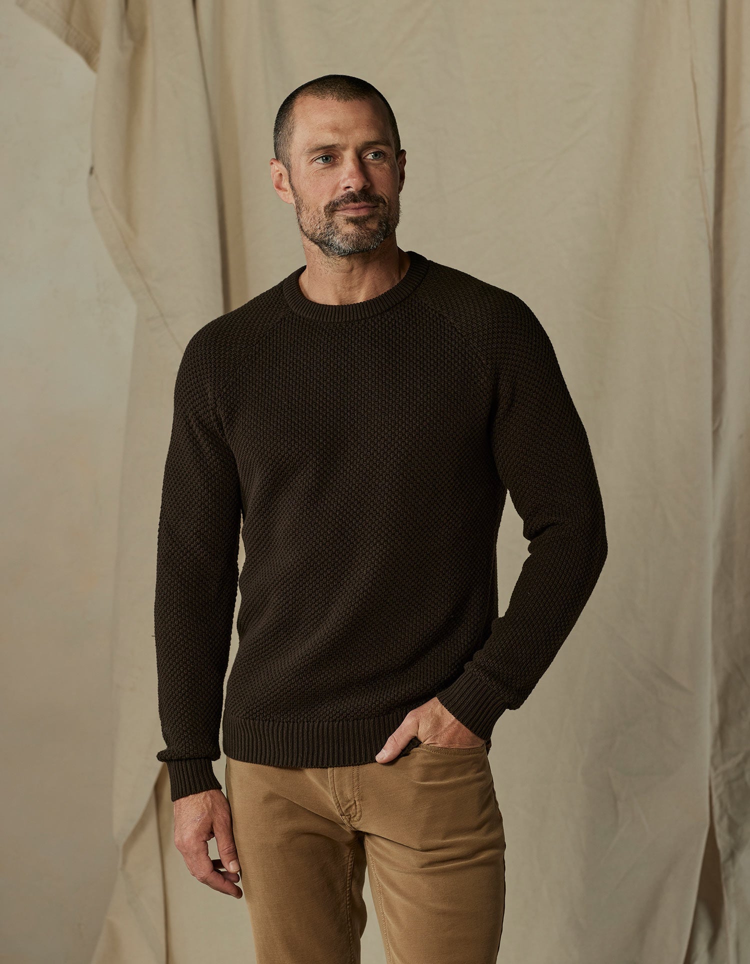 Men | Moss Stitch Crew | Umber