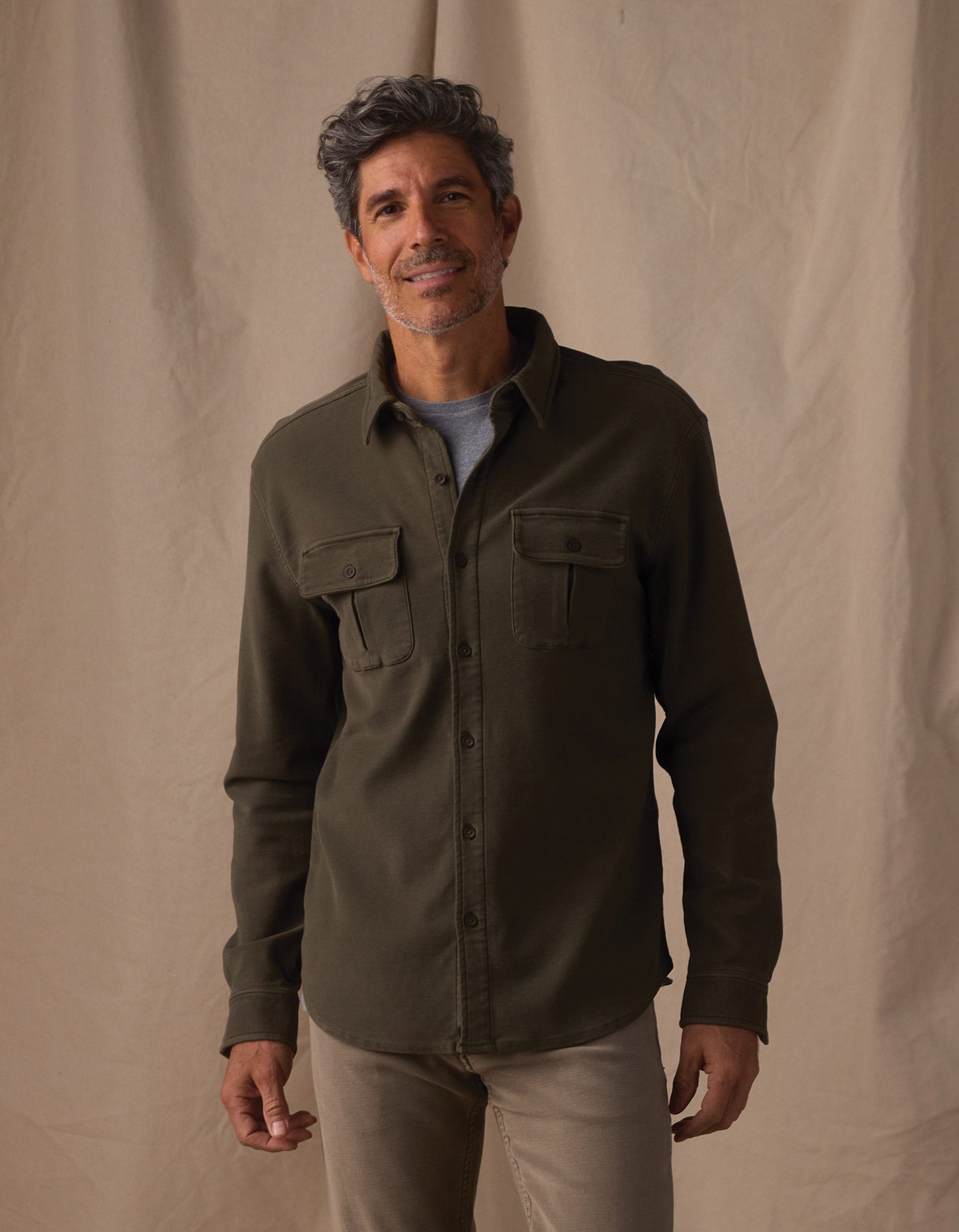 Men | Comfort Terry Shirt Jacket | Olive