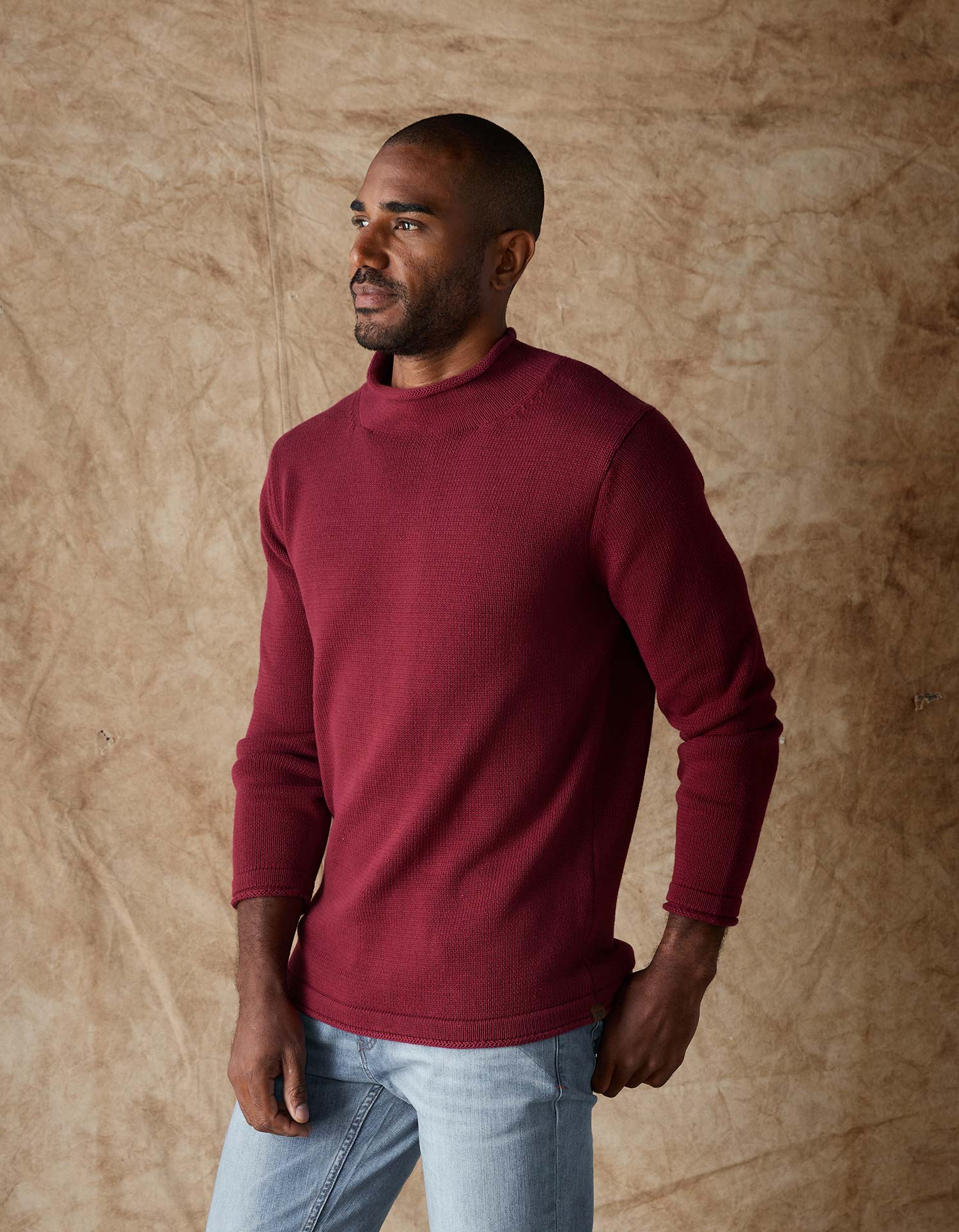 Men | Roll Neck Sweater | Wine