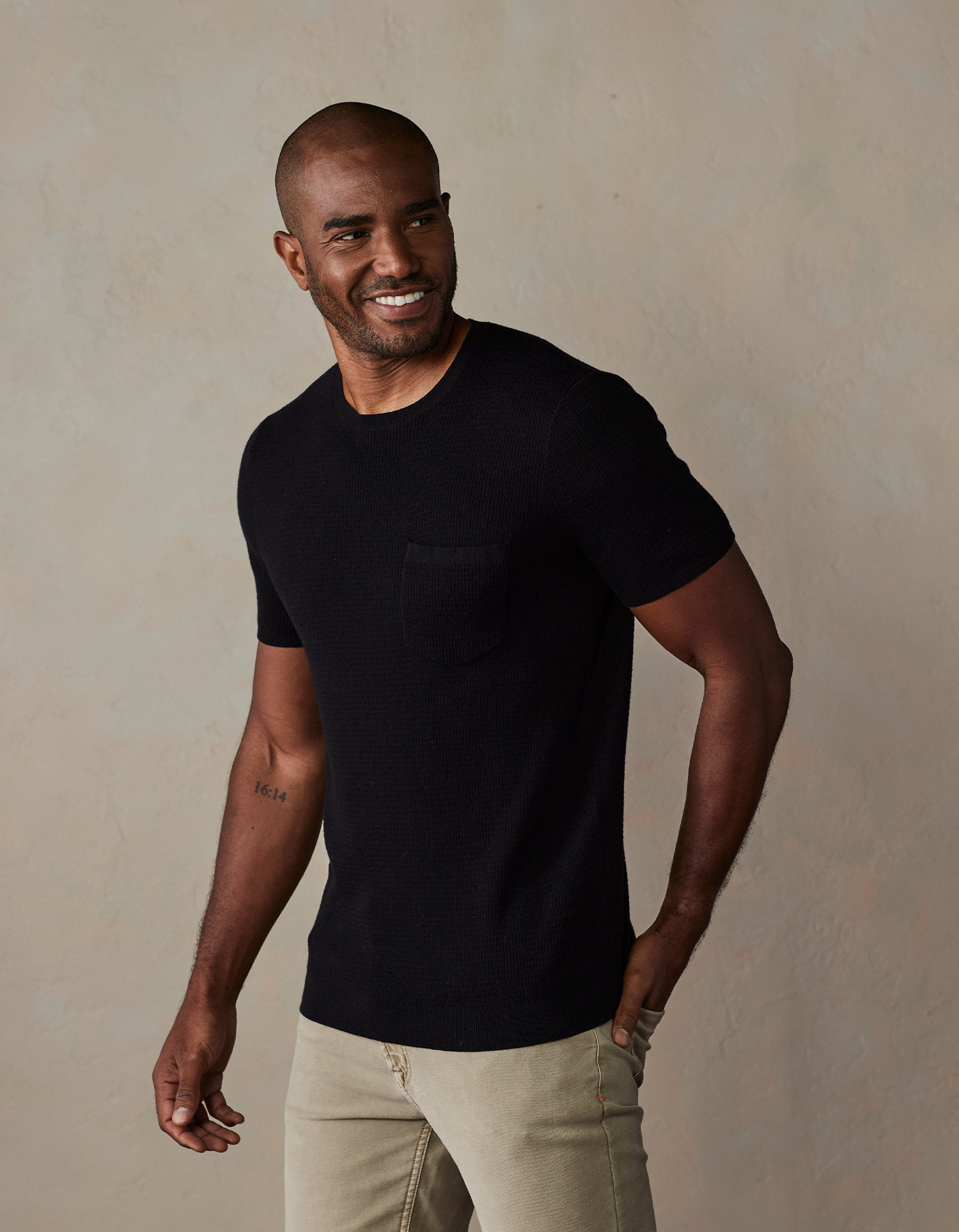 Men | Waffle Knit Sweater Tee | Black