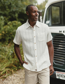 Men | Freshwater Short Sleeve Button Up Shirt | Ivory Crinkle Dobby