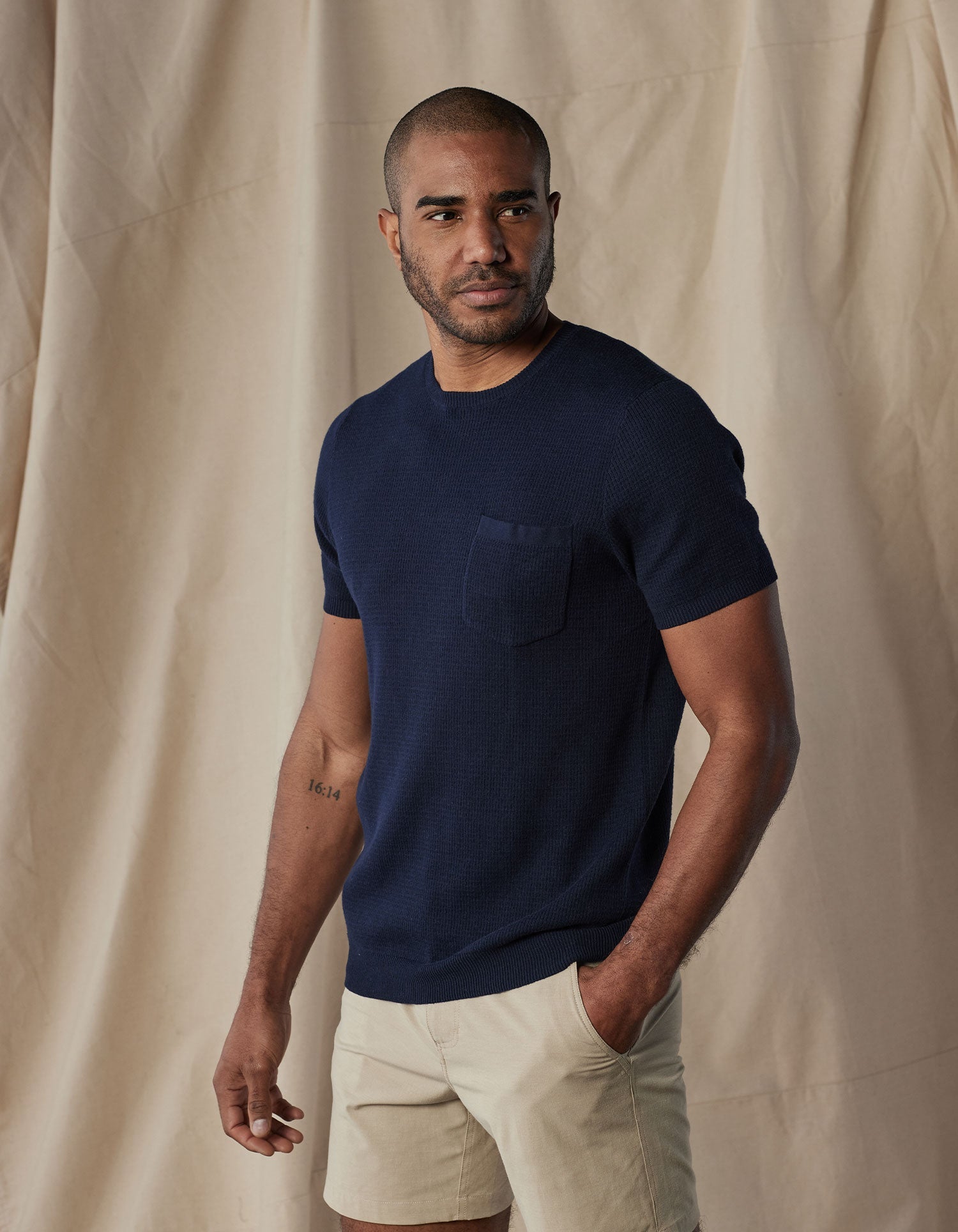 Men | Waffle Knit Sweater Tee | Navy