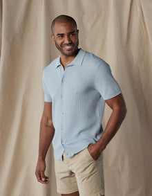 Men | Waffle Stitch Button Up | Clear Sky
