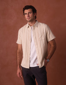 Men | Freshwater Short Sleeve Button Up Shirt | Sandstone Stripe