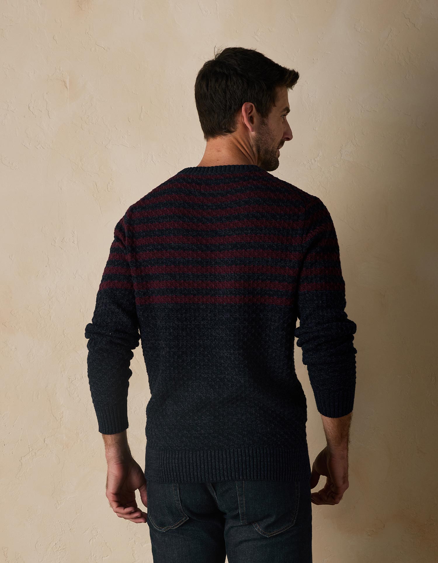 Men | Pique Stitch Crew | Navy-Oxblood