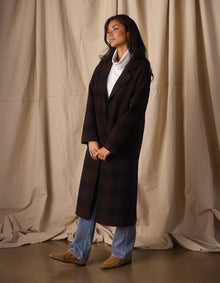 Women | Duster Coat | Midnight Brown Plaid
