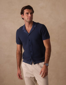 Men | Robles Birdseye Knit Camp Button Up | Denim/Dark Navy