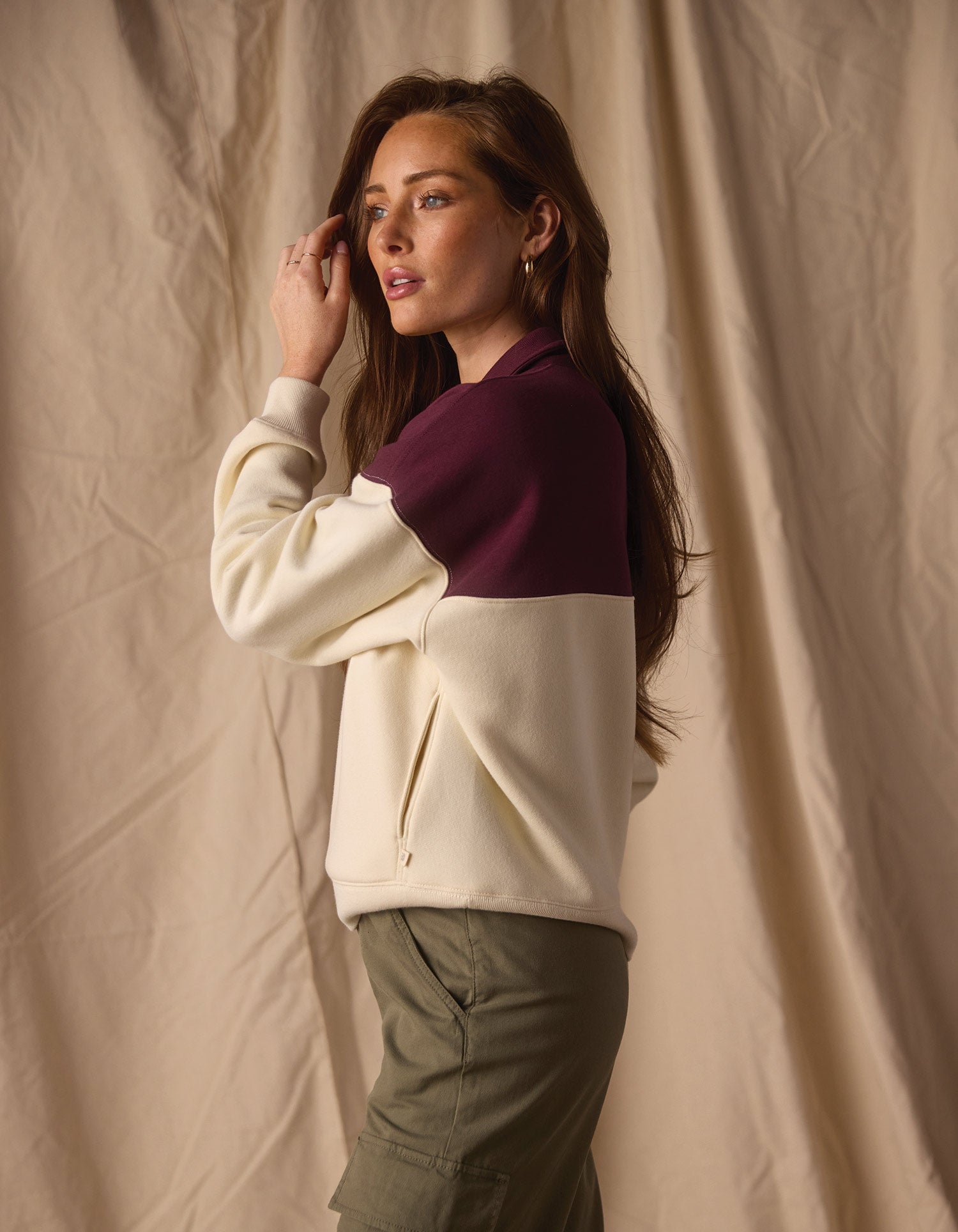 Women | Normal Fleece Retro Quarterzip | Ivory/Port Wine