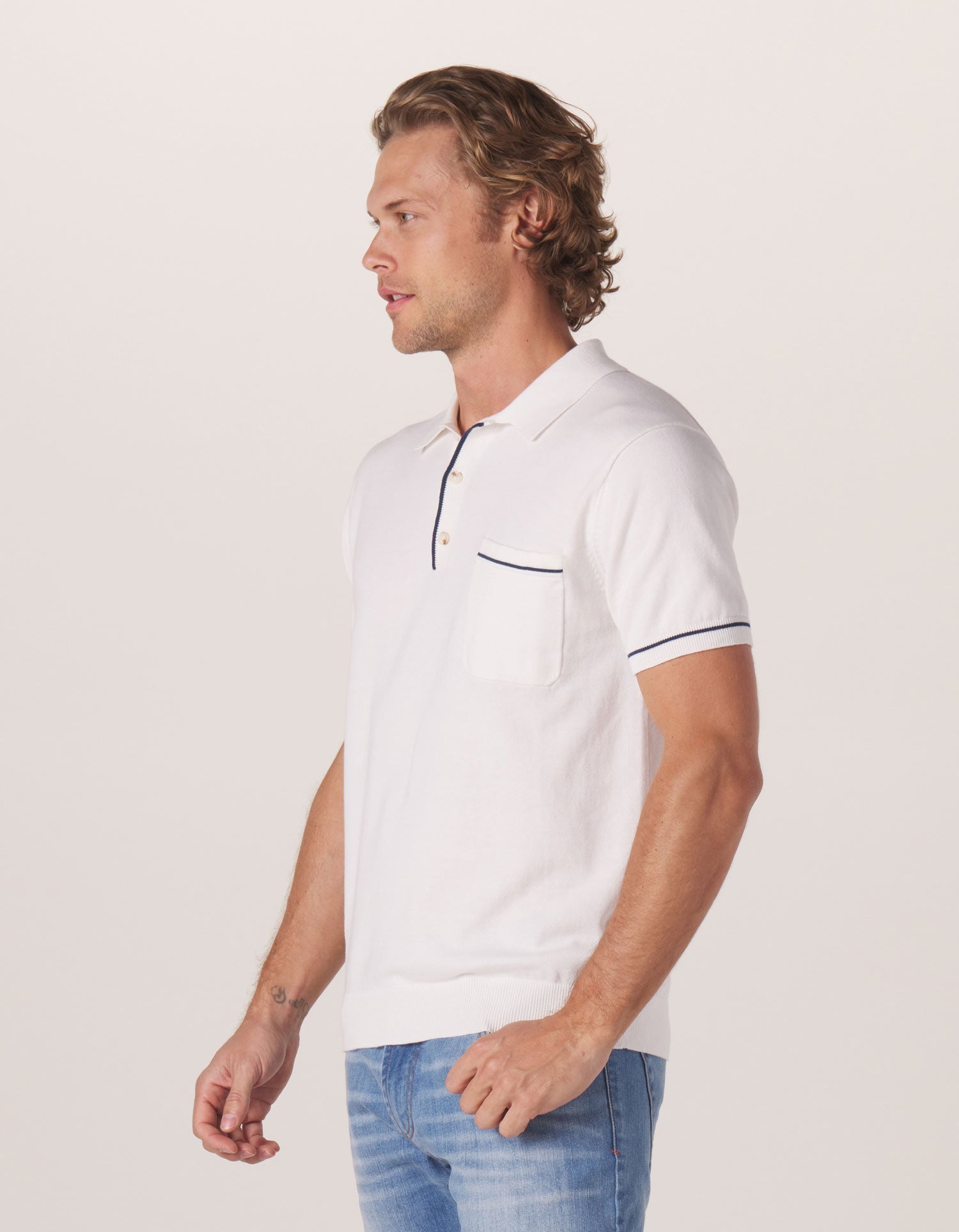 Men | Robles Knit Polo | White-Navy