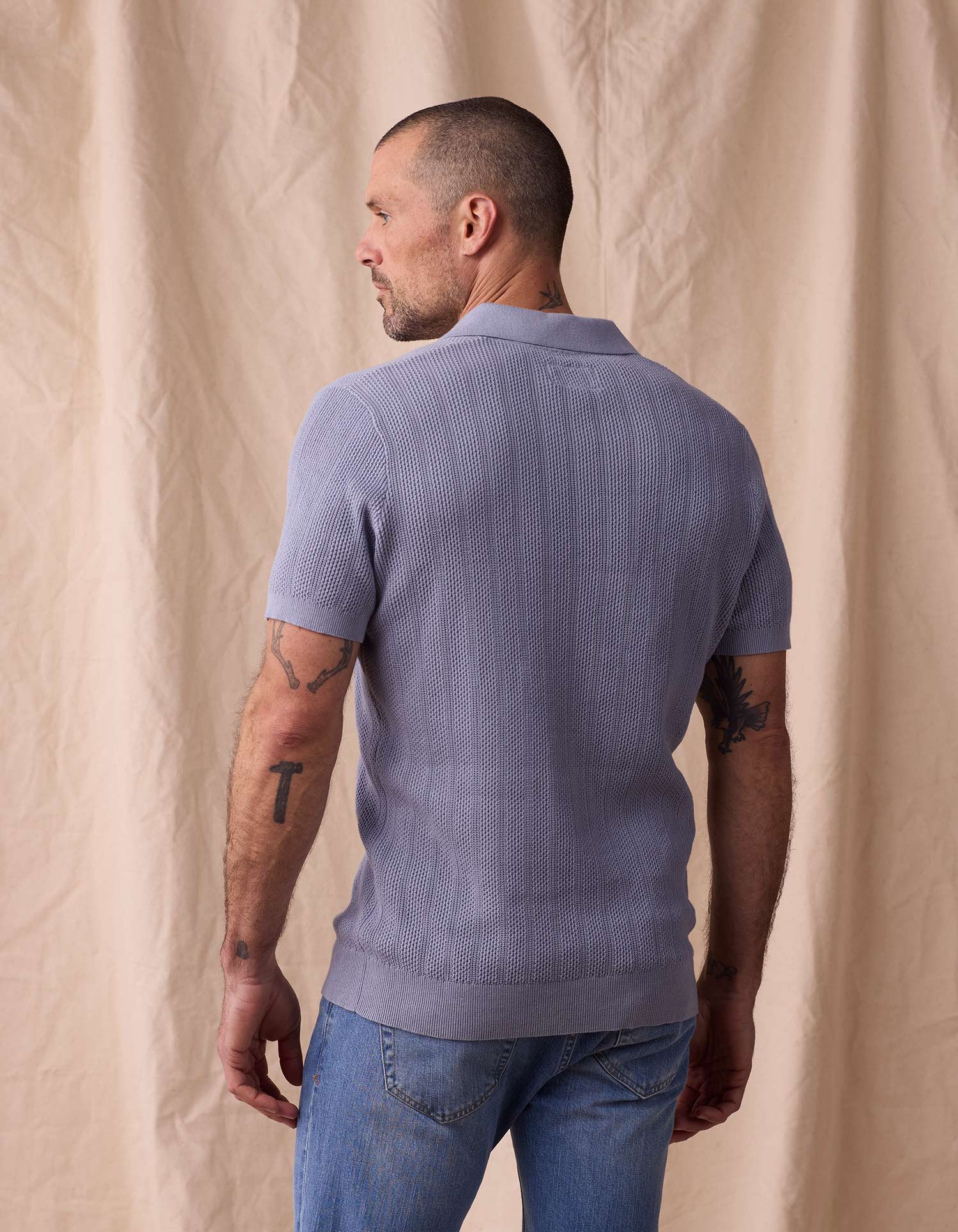 Men | Robles Textured Knit Polo | Faded Denim