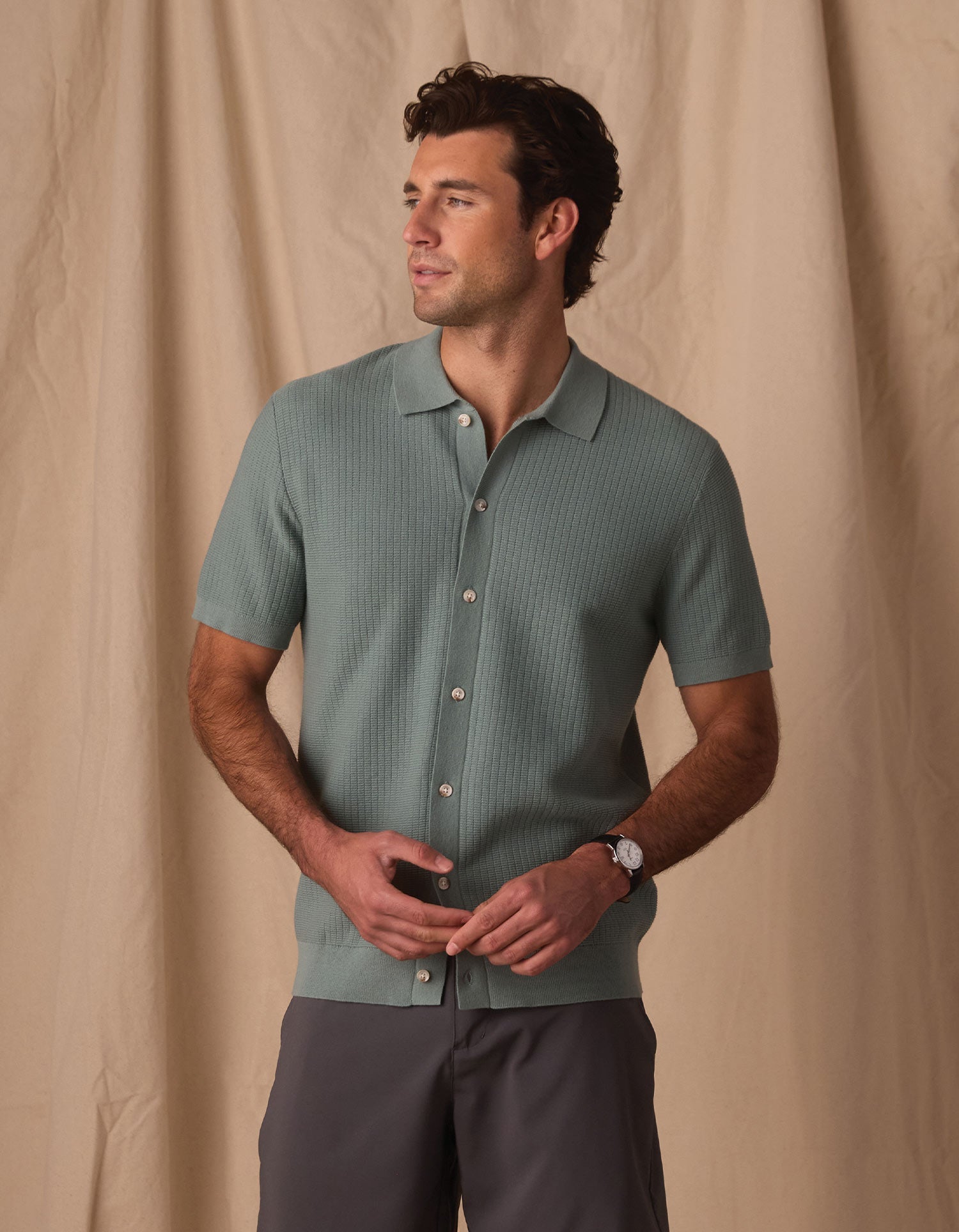 Men | Breezeknit Button Up | Juniper