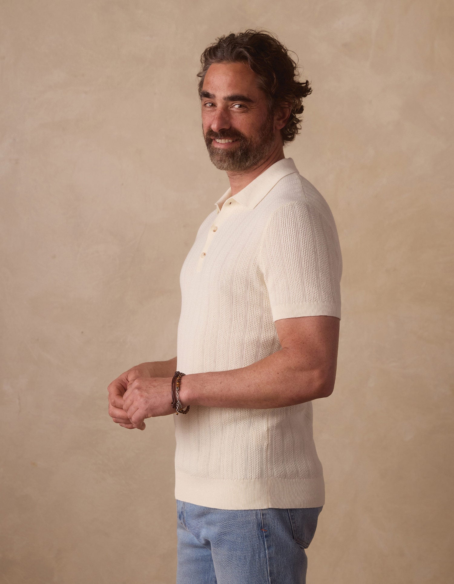 Men | Robles Textured Knit Polo | Ivory