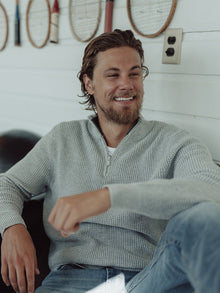 Men | Waffle Knit Quarter Zip Pullover | Grey