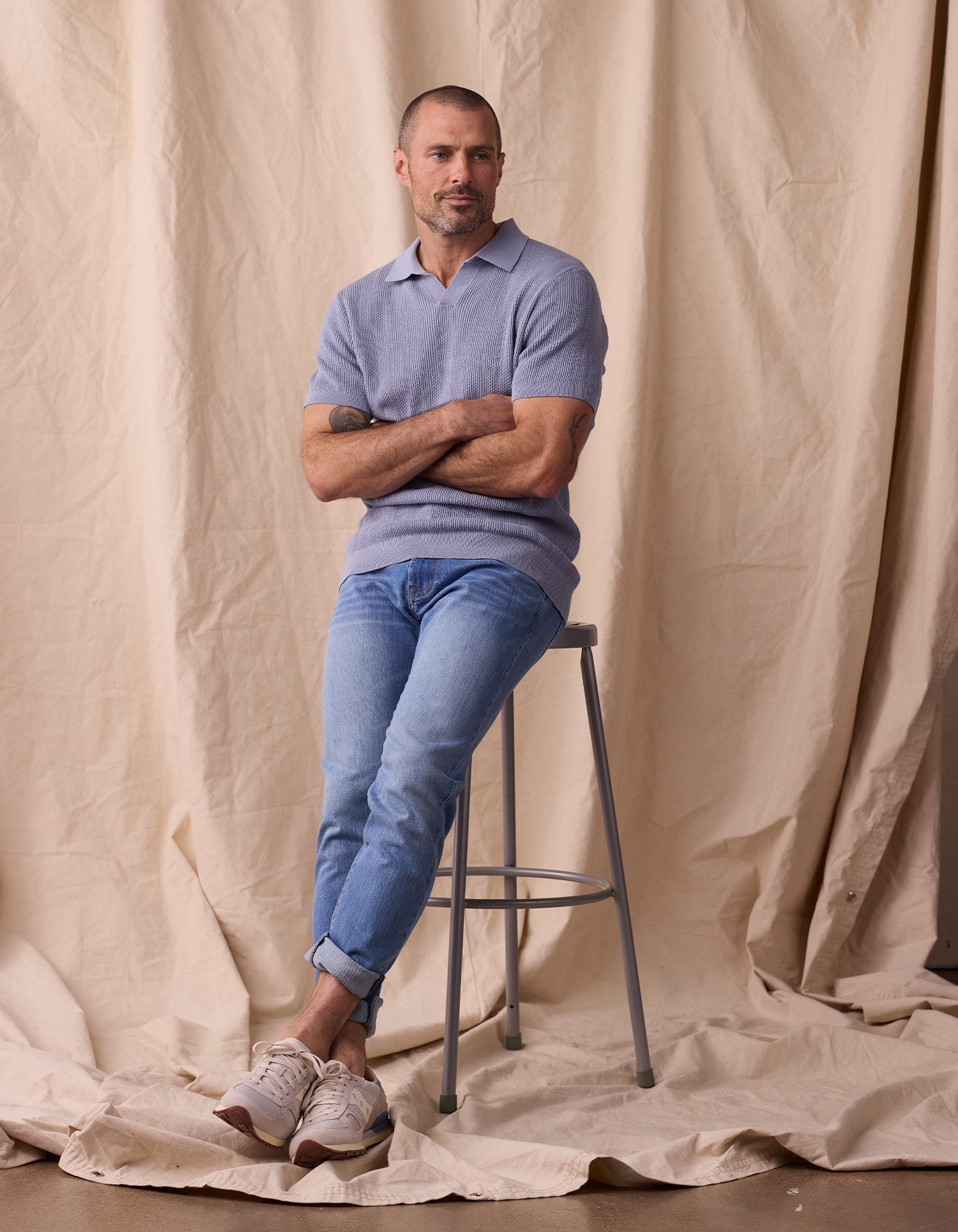 Men | Robles Textured Knit Polo | Faded Denim