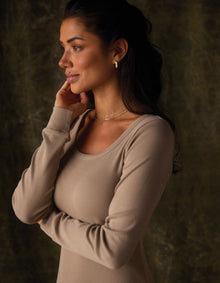 Women | Normal Rib Long Sleeve Dress | Fawn